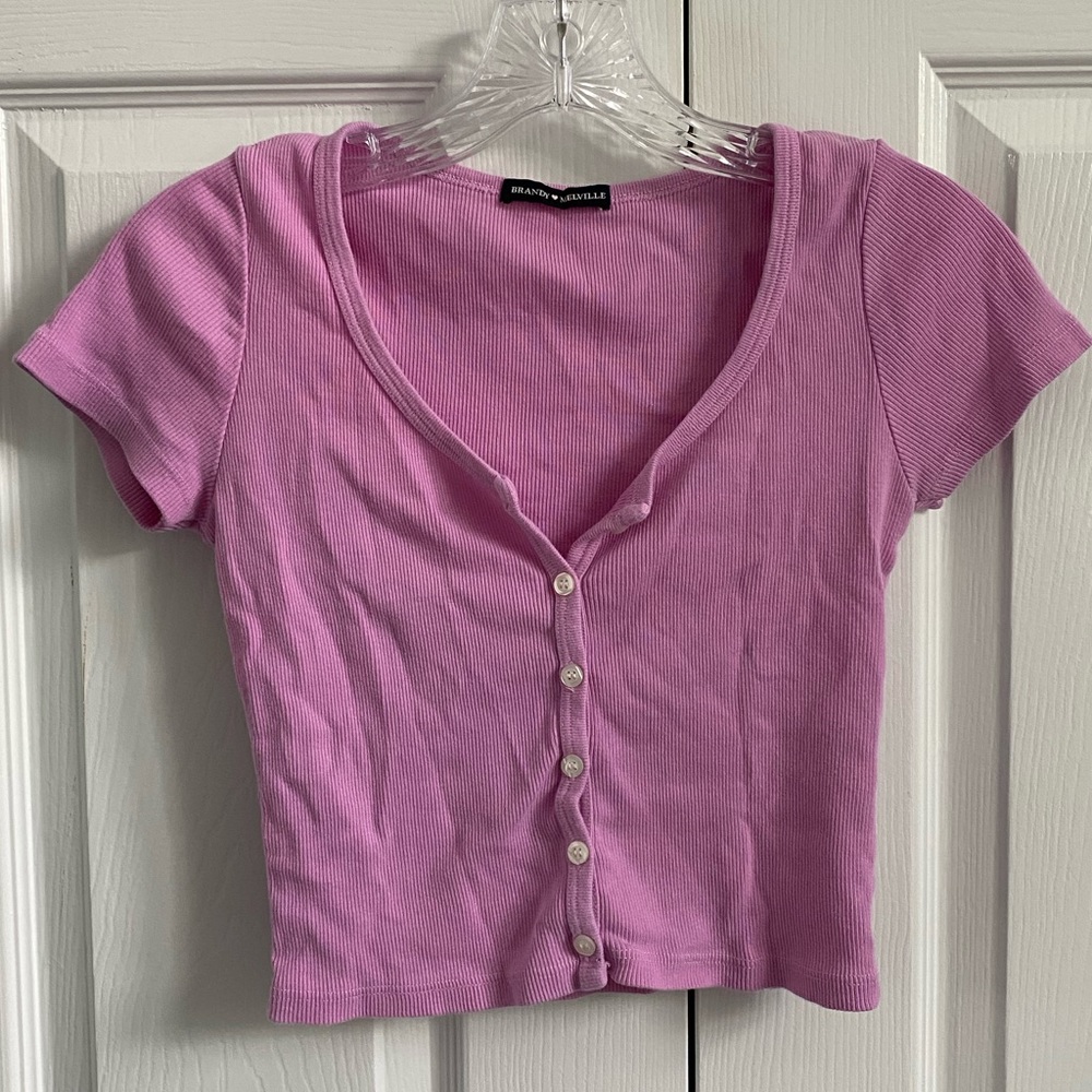 Brandy melville pink ribbed short sleeve scoop neck crop top